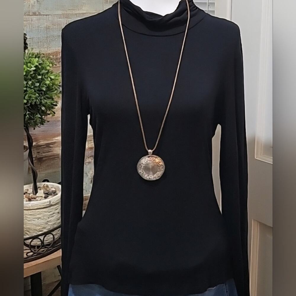 Spense Mock Neck Top, Black Long Sleeve Womens M Knit Stretch Classic Career